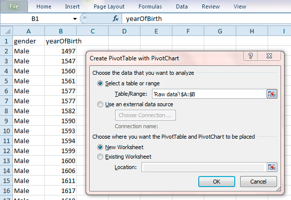 Excel pivot table OK detail